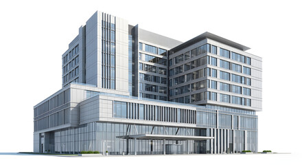 Fototapeta premium A large modern office building stands prominently in the cityscape with sleek architecture.