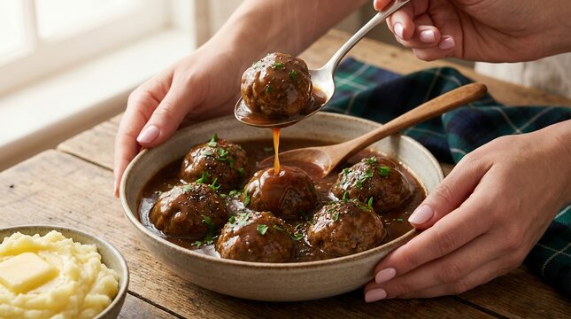 Hawick Balls Scottish Lamb and Beef Meatballs in Rich Gravy Traditional Dish