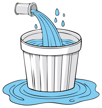 Water pouring into a bucket cartoon illustration