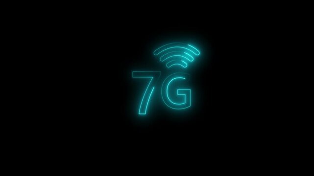 7G network icon animation glowing neon yellow color computer and smart phone WIFI internet sign symbol on black background