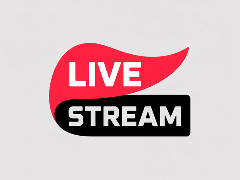 A live stream logo with a red and black design on a grey background
