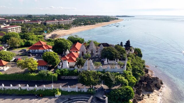 Aerial View of Pura Geger Temple and Coastline in Nusa Dua Bali