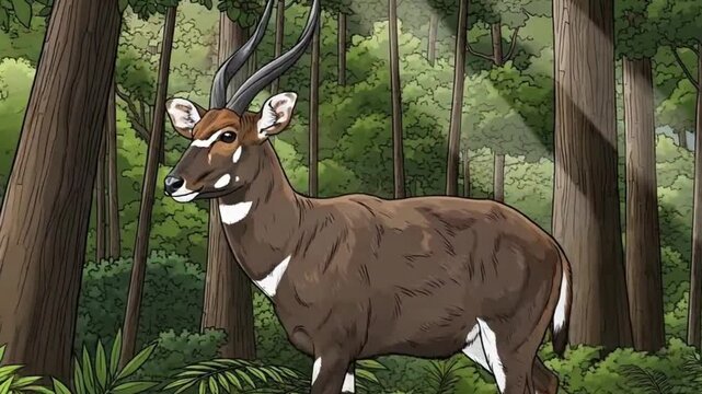 Animated Forest Scene with Male Bongo Antelope