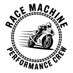 Obraz premium Race machine performance crew logo featuring a speeding motorcyclist