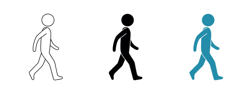 Walking icon pictogram of person walking symbol showing movement pedestrian activity direction travel and motion concept clean vector design