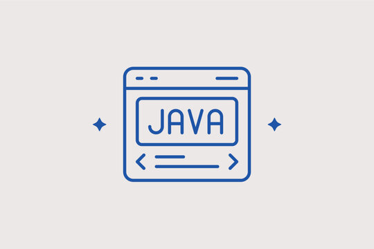 Web browser window with "JAVA" text focuses on specific backend programming languages. Professional Vector Illustration is perfect for coding courses and software engineering themes.