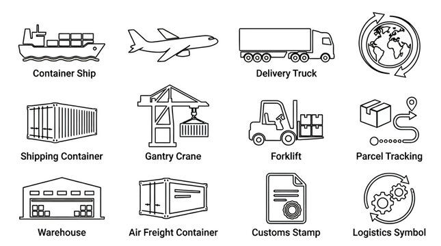 Vector Illustration of Logistics and Shipping Services With Cargo, Vehicles, and Containers