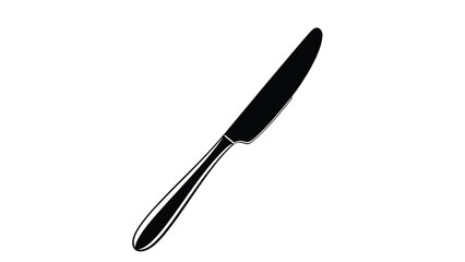 Fototapeta premium Sleek table knife silhouette in black features a polished handle and a sharp blade, presented at a diagonal orientation.
