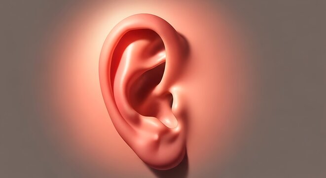 Detailed close up anatomical illustration of a human ear.