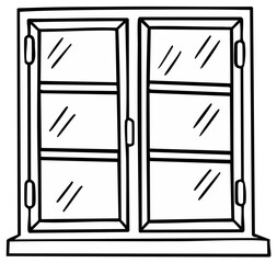 Obraz premium Simple Outline Drawing of a Double Pane Window with a Sill