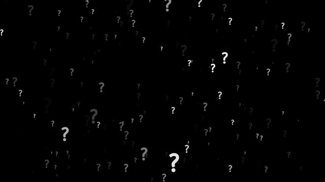 Question mark animation with blink question marks on transparent background. who, why, where, how, what Full Hd. 4K
