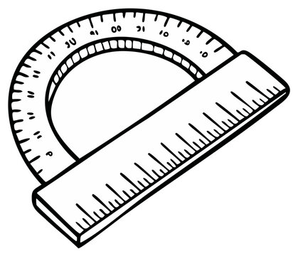 Illustration of a protractor and ruler, geometric drawing instruments.