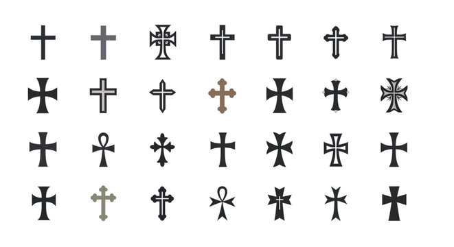 Diverse Cross Symbols Collection: Religious Icons, Faith, Spirituality, Christian & Ancient Motifs