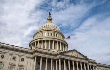Obraz premium Capitol building in Washington DC government landmark. Capitol dome architecture United States. Capitol monument symbol America. Capitol iconic exterior USA.