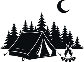 Obraz premium Solo backpacking campsite with tent and fire