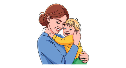 Fototapeta premium Happy Mother Hugging Adorable Laughing Baby