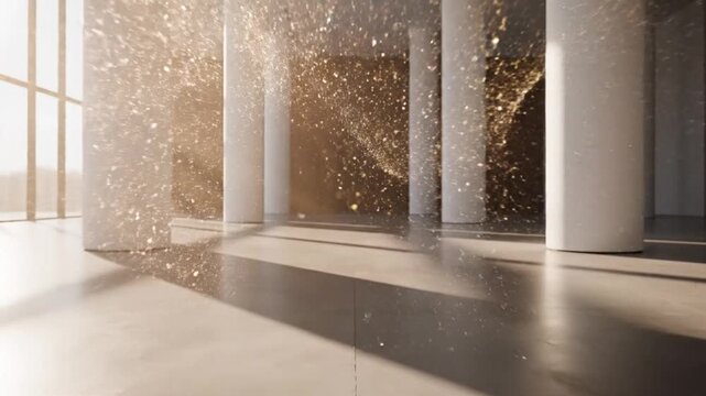 Modern Architectural Interior with Columns and Natural Light.