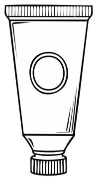 Outline illustration of a tube of paint with cap isolated on white