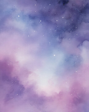 Watercolor starry sky nebula purple blue a soft gradient nightscape with twinkling starlight and ethereal haze calm dreamy ambience |