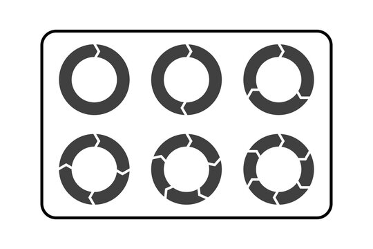 Collection of six different circular arrow diagram icons with varying numbers of segments isolated on a white background
