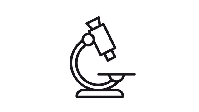 Microscope vector icon illustration, black line art symbol for scientific research, laboratory experiments, medical diagnostics, biology, chemistry, education, and clinical study.