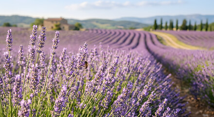 Obraz premium ラベンダー畑の紫の花の背景
