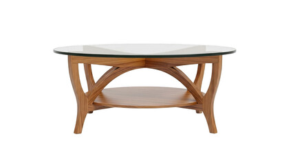 Fototapeta premium Wooden coffee table with glass top isolated on transparent background