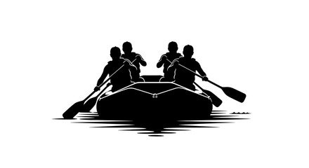 A silhouette of four people rafting on calm water © MdEmran