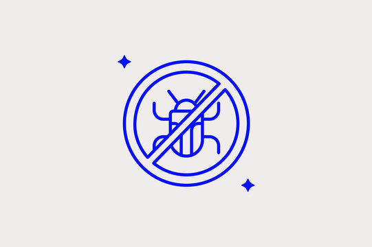 Crossed-out bug symbol highlights debugging and software quality assurance. Efficient Vector Illustration is perfect for antivirus, security, and bug fixing services.