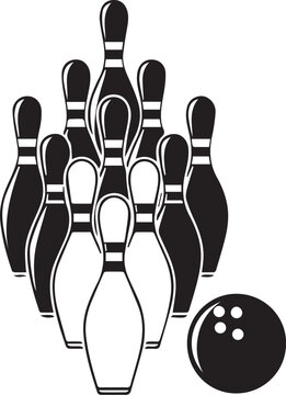 Bowling pins and ball a classic strike setup in black and white