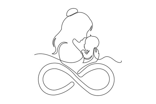 Mother's day icon with infinity love continuous one line drawing minimalist style