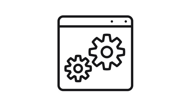 Web Browser Settings and Configuration Vector Icon Illustration: A Minimalist Black Line Art Symbol Representing Software Development, System Optimization, and Technical Support Services.