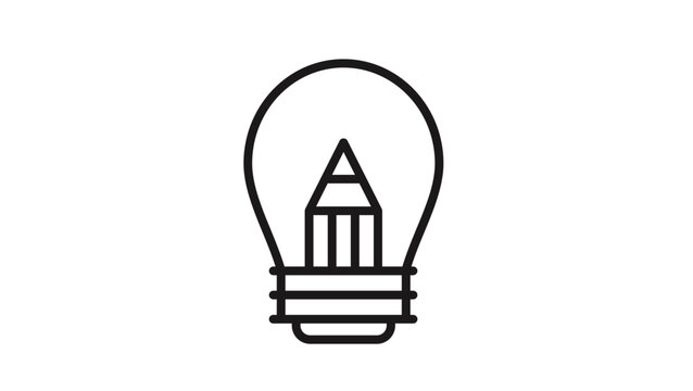 Creative idea vector icon featuring a light bulb with a pencil inside, symbolizing inspiration, design, and innovation. Minimalist black line art illustration for education and business concepts.