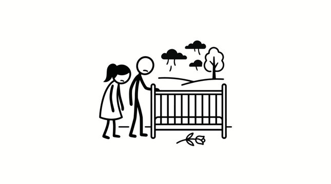 Sad Couple Gazing at Empty Crib with Symbolism