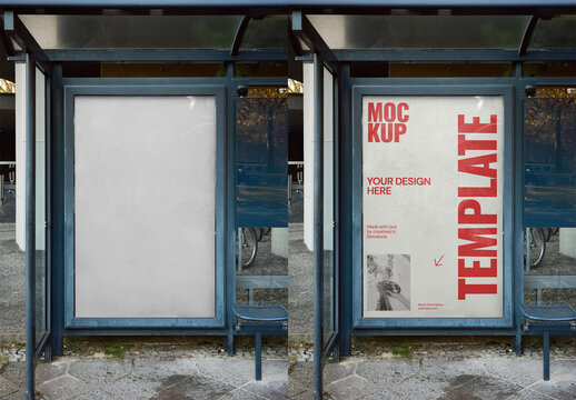 Mockup Of Customizable Vertical Poster In Bus Stop