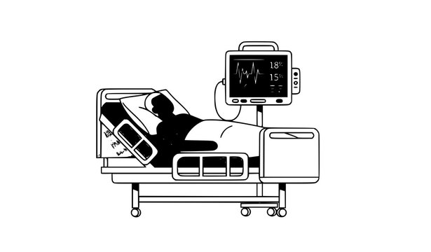 Medical patient in hospital bed with vital monitor healthcare vector illustration