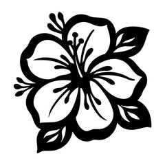 Tropical hibiscus flower vector silhouette, black and white floral bloom icon, exotic botanical plant illustration for summer vacation branding © SUMON