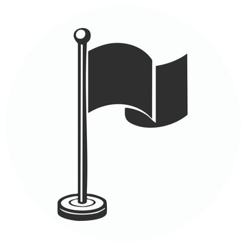 Graphic symbol of a dark waving flag on a tall flagpole with a solid circular base element