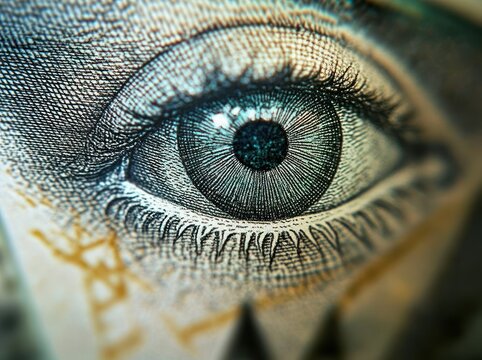 macro close-up of an engraved eye on textured paper with a watchful, intense gaze