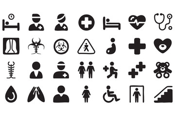 Fototapeta premium Hospital Patient and Emergency Care Icons for Medical Systems Design