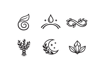 Fototapeta premium Elegant collection of nature inspired spiritual and organic wellness line art icons