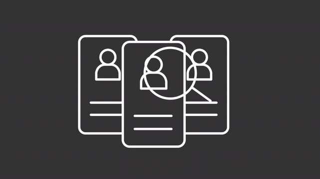 Career development animation set. Human resources animated white line icons. Recruitment process, employee search. Resume analysis. Isolated elements on dark background. Alpha channel HD video