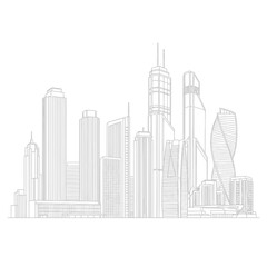 Fototapeta premium Modern City Skyline Outline with Tall Skyscrapers and Architectural Buildings