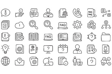Fototapeta premium FAQ Knowledge Base and Support Icons for Online Platforms