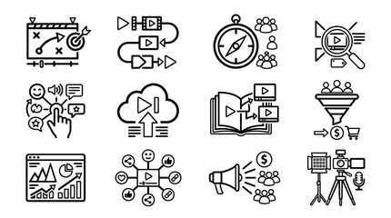 Fototapeta premium Icons Set of Video Marketing and Cloud Computing Elements for Digital Media Projects