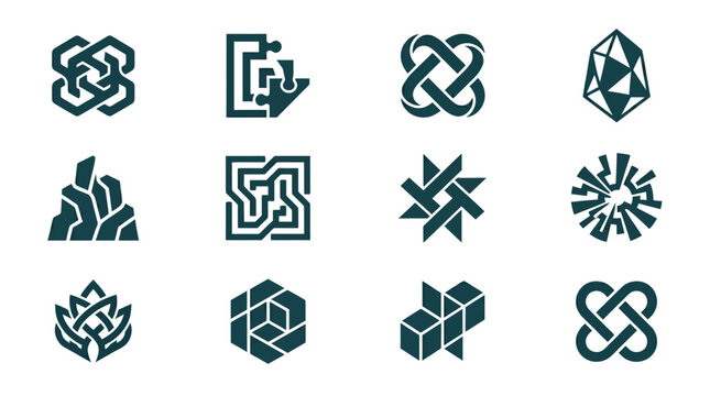 Vector Icon Set of Modern Geometric Shapes and Symbol Designs for Digital and Web Use