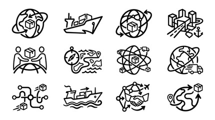 Obraz premium Vector Icon Set of Modern Business and Technology Symbols in Line Art Style