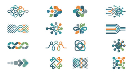 Fototapeta premium Vector Icon Set Of Abstract Technology and Network Symbols For Digital Communication