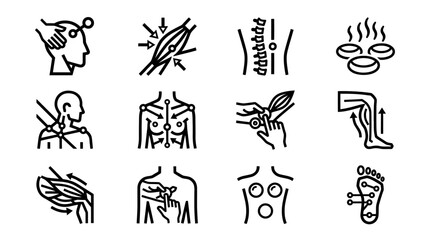 Fototapeta premium Vector Icon Set of Common Skin and Hair Conditions in Flat Style