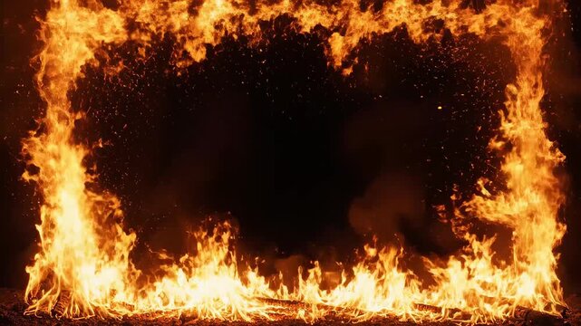 Intense fire flames forming a border for commercial advertising, marketing campaigns, and creative projects